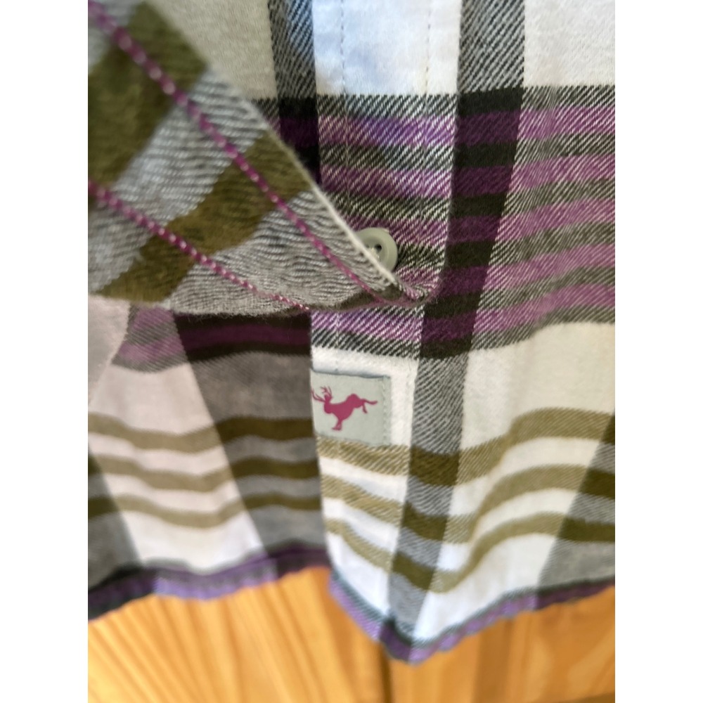 Stio Womens Plaid Flannel Shirt Purple Olive Green Cotton Button Down Medium - Picture 4 of 7
